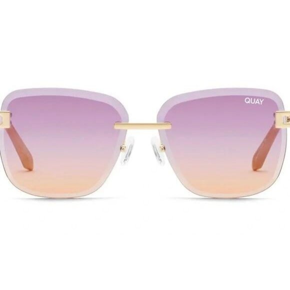 Quay x Saweetie NWT No Cap Sunglasses with chain detail Ombre Lens Gold Frame - Picture 1 of 14